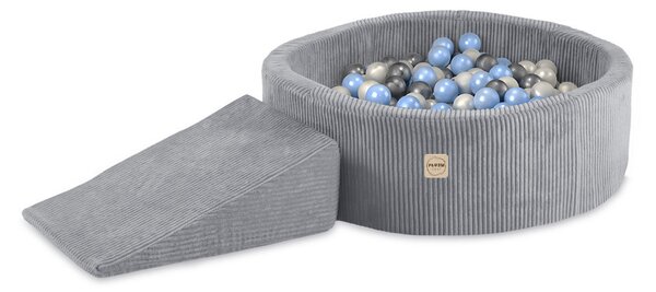 Plush Nest Igralište Suhi bazen 90x30 + trokut (+200 loptica: biserna, srebrna, svijetloplava), sivi