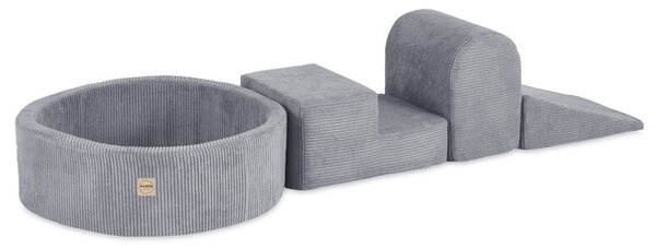 Plush Nest Igralište 3 elementa + suhi bazen 90x30 (+200 loptica: biserna, srebrna, svijetloplava), sivi