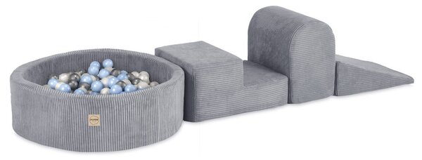Plush Nest Igralište 3 elementa + suhi bazen 90x30 (+200 loptica: biserna, srebrna, svijetloplava), sivi