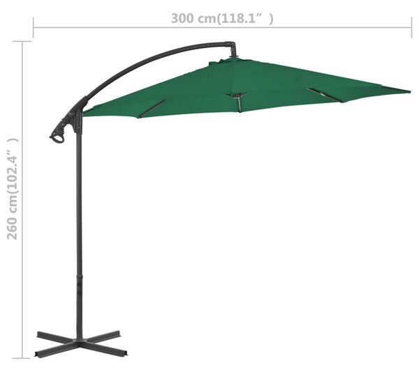 Konzolni vrtni suncobran s čeličnim stupom 300 cm zeleni - Zelena / N/A