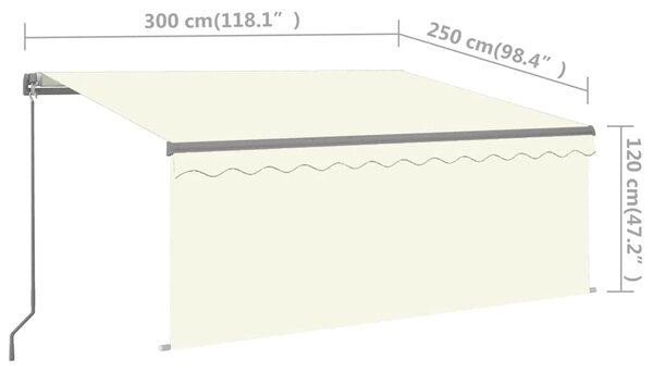 Tenda na ručno uvlačenje s roletom 3 x 2,5 m krem - Krema / 3 x 2.5 m