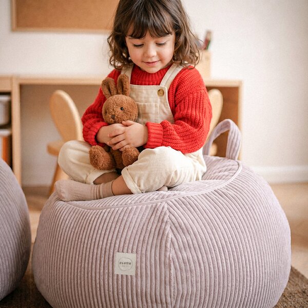Plush Nest Vrećica za pohranu igračaka i plišanih igračaka, dječji puf, bež, mini