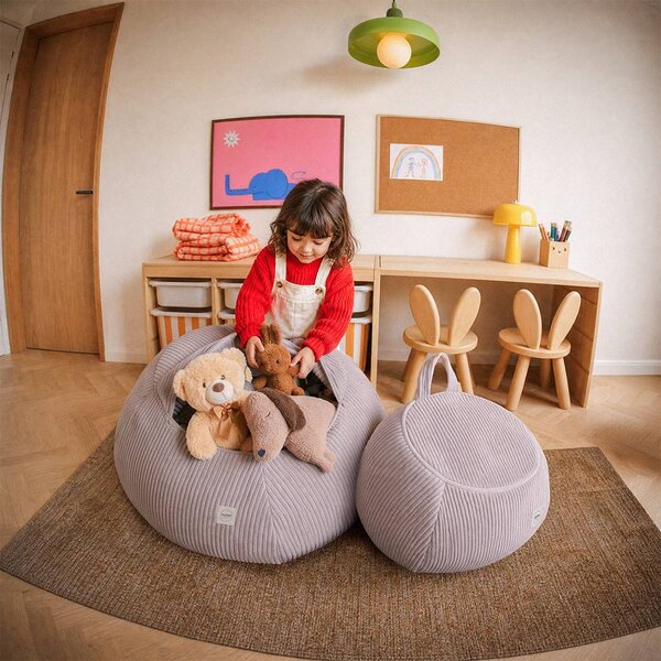 Plush Nest Vrećica za pohranu igračaka i plišanih igračaka, dječji puf, bež, mini