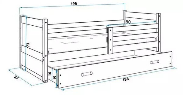 Dječji krevet Rico 80×190 s madracem i ladicom - Prirodno drvo / Bijela