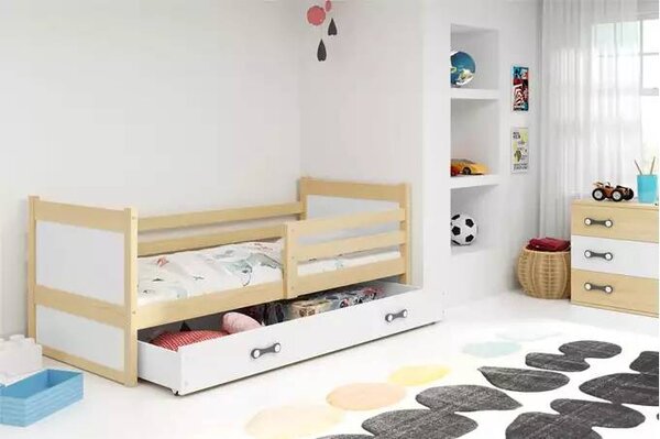 Dječji krevet Rico 80×190 s madracem i ladicom - Prirodno drvo / Bijela