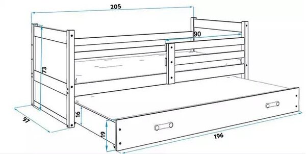 Dječji krevet s izvlačenjem Rico 90×200 s madracem i ladicom - Prirodno drvo / Roza