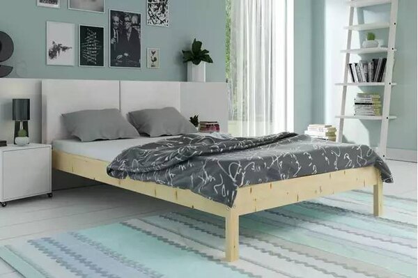 Tapecirani krevet Galaxy 140×200 s madracem - Prirodno drvo / Siva