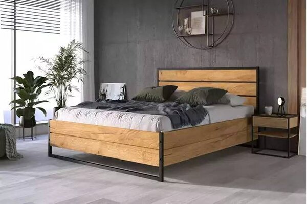 Krevet Loft 140×200 od hrasta s madracem i spremnikom - Hrast