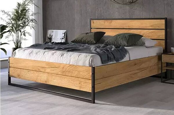 Krevet Loft 140×200 od hrasta s madracem i spremnikom - Hrast