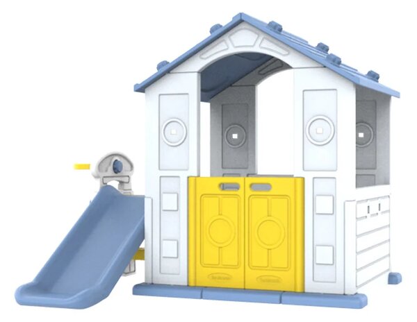 Kuća s toboganom i umivaonikom, plavi krov