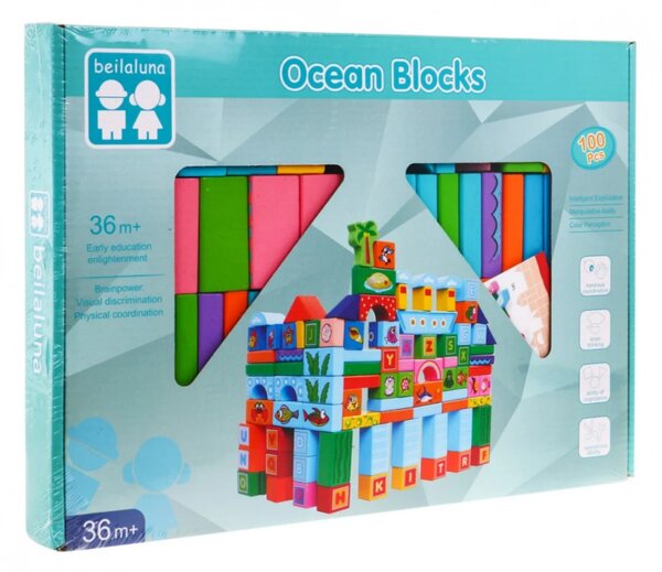 Set drvenih kockica Ocean 100 kom 3+