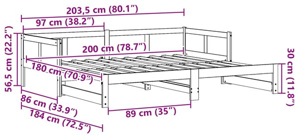 Krevet za povlačenje za dan Bijelo 180 x 200 cm - Bijela / 180 x 200 cm
