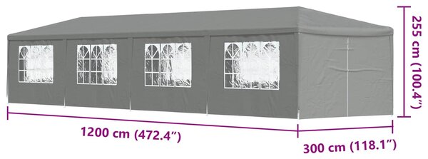 Šator za zabave 1200 x 300 x 255 cm Svjetlosiva PE i čelik - Siva / 1200 x 300 x 255 cm