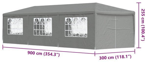 Šator za zabave 900 x 300 x 255 cm Svjetlosiva PE i čelik - Siva / 900 x 300 x 255 cm