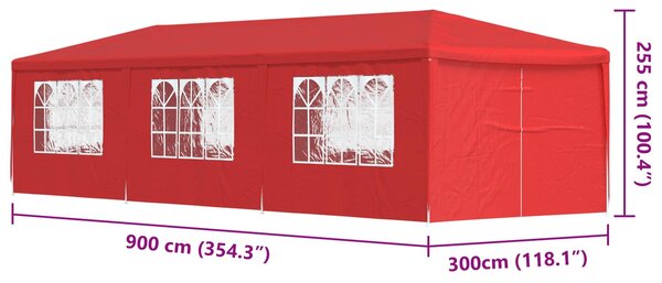 Šator za zabave 900 x 300 x 255 cm Crvena PE i čelik - Crvena / 900 x 300 x 255 cm