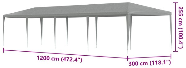 Šator za zabave Svijetlo siva 1200 x 300 x 255 cm PE i čelik - Siva / 1200 x 300 x 255 cm