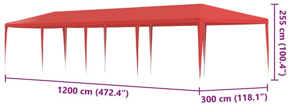 Šator za zabave Crvena 1200 x 300 x 255 cm PE i čelik - Crvena / 1200 x 300 x 255 cm