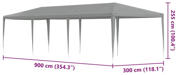 Šator za zabave Svijetlo siva 900 x 300 x 255 cm PE i čelik - Siva / 900 x 300 x 255 cm