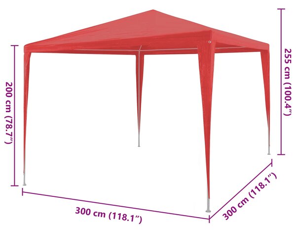 Šator za zabave Crvena 300 x 300 x 255 cm PE i čelik - Crvena / 300 x 300 x 255 cm