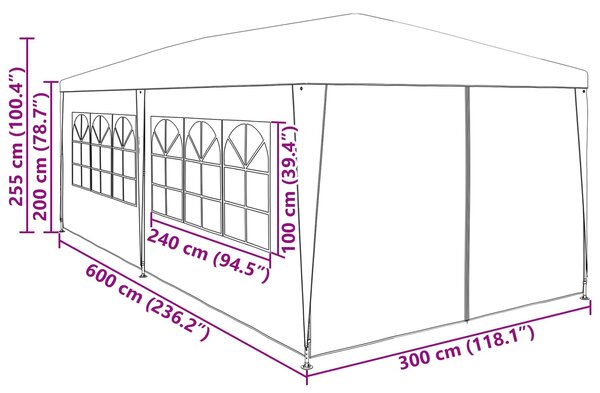 Šator za zabave 600 x 300 x 255 cm Crvena PE i čelik - Crvena / 600 x 300 x 255 cm