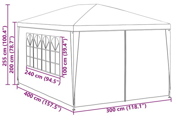 Šator za zabave 400 x 300 x 255 cm Crvena PE i čelik - Crvena / 400 x 300 x 255 cm