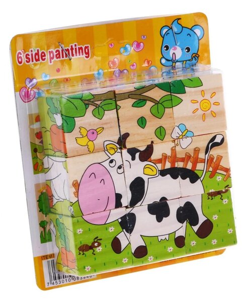 Drvene slagalice kocke Farma 9 komada 18m+