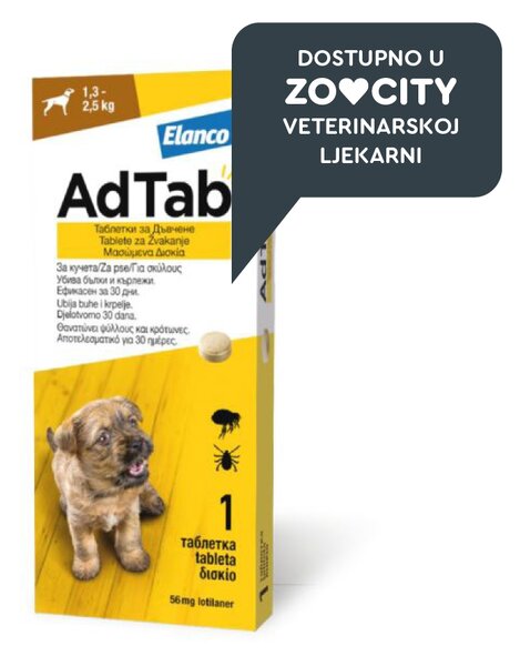AdTab tablete protiv buha i krpelja za žvakanje za pse (1,3–2,5 kg)