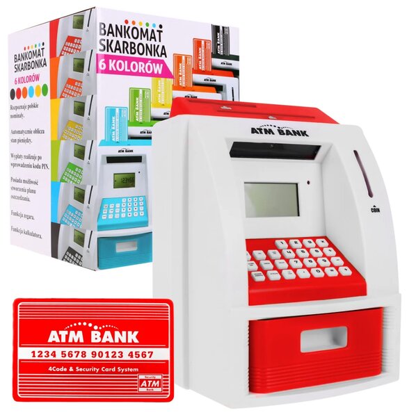 Bankomat-kasica za djecu 3+ crveni s karticom i PIN-om