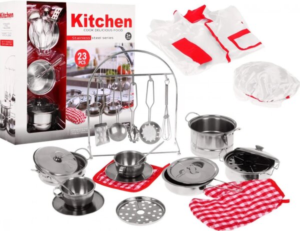 Metalni kuhinjski set s keceljom i rukavicom, 23 kom, 3+