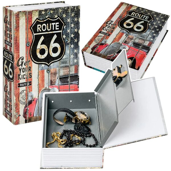 Sef u obliku knjige Route 66 s ključem, mali 18,5 cm