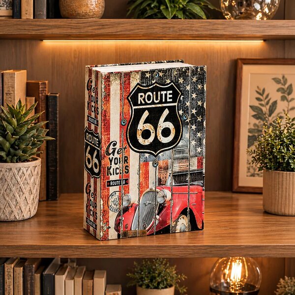 Sef u obliku knjige Route 66 s ključem, mali 18,5 cm