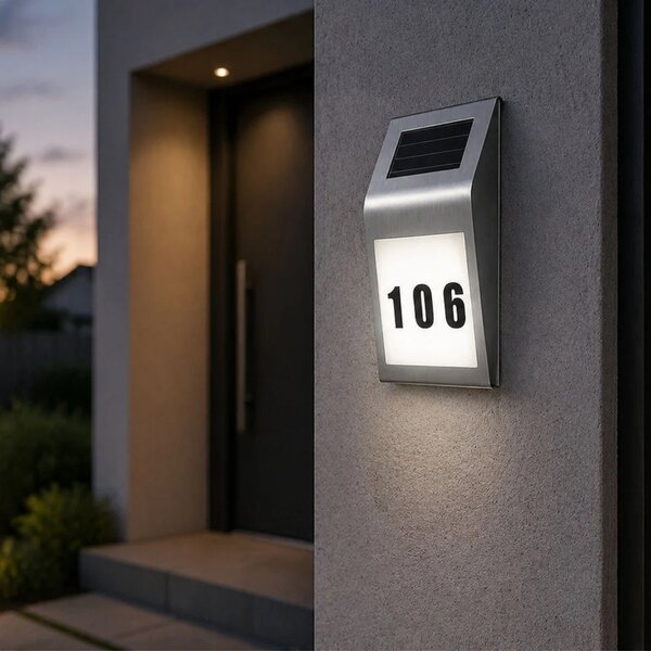 Solarna LED lampa s osvijetljenim kućnim brojem, IP65