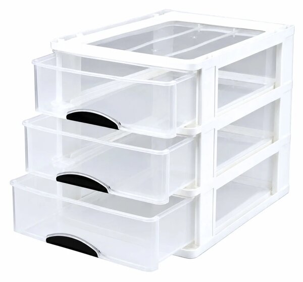 Višenamjenski organizator s 3 ladice, plastični, bijeli