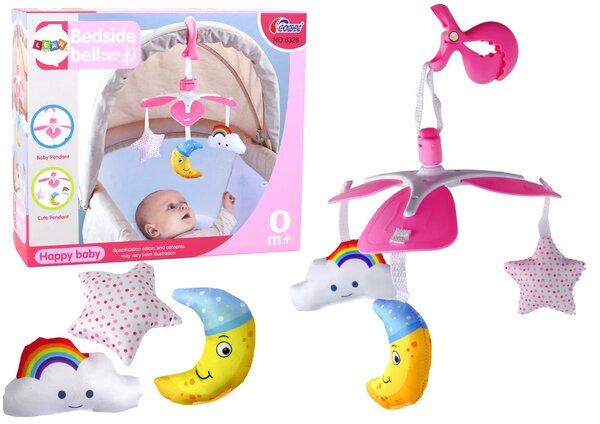 Viseći vrtuljak za bebe nebo ružičasti s kopčom