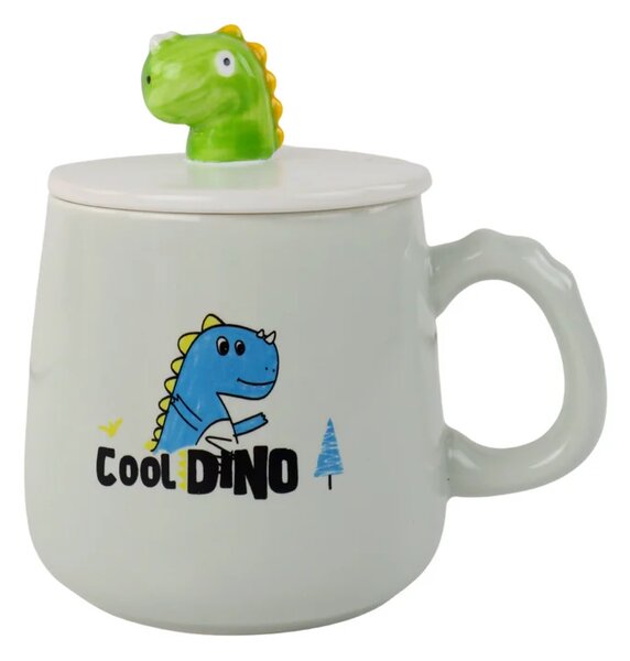 Keramička šalica dinosaur plava 350 ml s poklopcem i žlicom