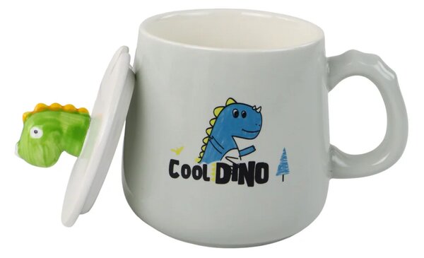 Keramička šalica dinosaur plava 350 ml s poklopcem i žlicom