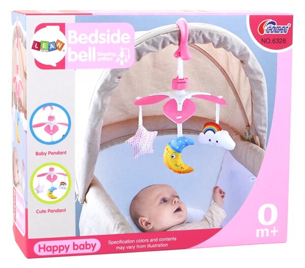 Viseći vrtuljak za bebe nebo ružičasti s kopčom