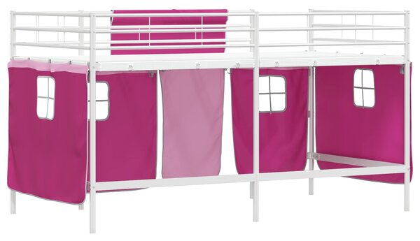 Krevet na kat za djecu s zavjesama Bijela i roza 80 x 200 cm - Bijela / 80 x 200 cm
