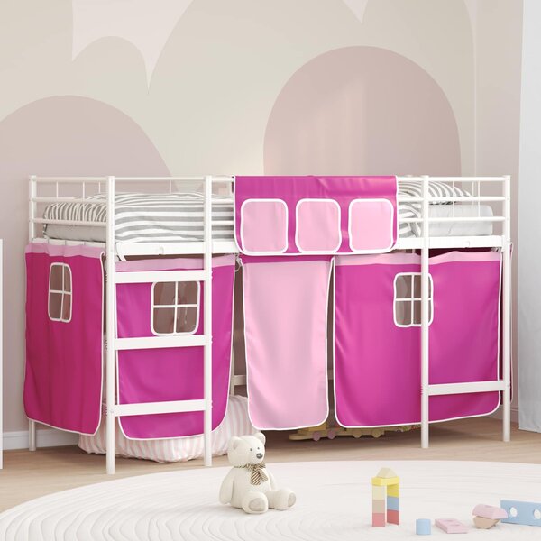 Krevet na kat za djecu s zavjesama Bijela i roza 75 x 190 cm - Bijela / 75 x 190 cm