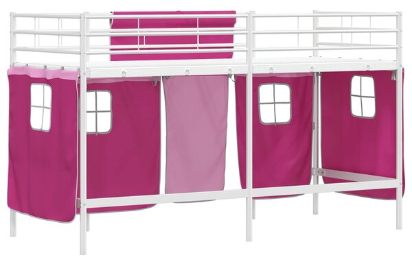 Krevet na kat za djecu s zavjesama Bijela i roza 75 x 190 cm - Bijela / 75 x 190 cm
