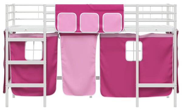 Krevet na kat za djecu s zavjesama Bijela i roza 75 x 190 cm - Bijela / 75 x 190 cm