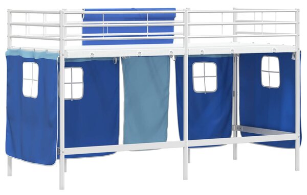 Krevet na kat za djecu s zavjesama Bijela i Plava 75 x 190 cm - Bijela / 75 x 190 cm