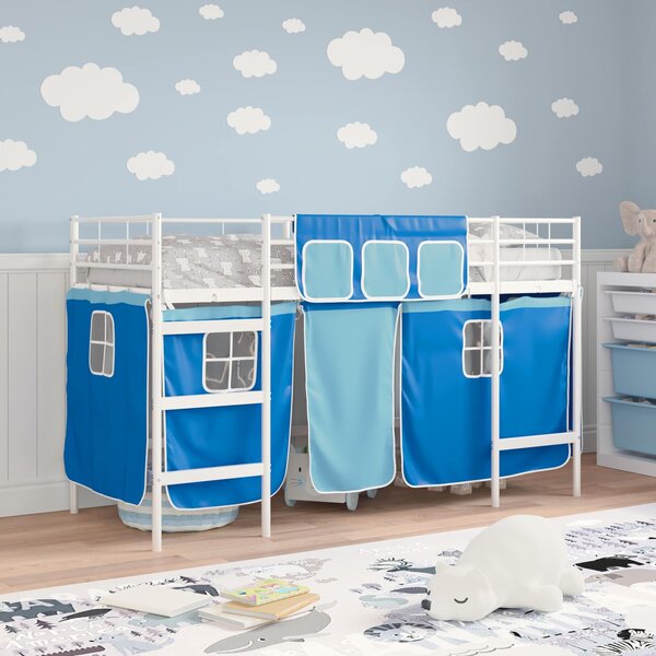 Krevet na kat za djecu s zavjesama Bijela i Plava 75 x 190 cm - Bijela / 75 x 190 cm