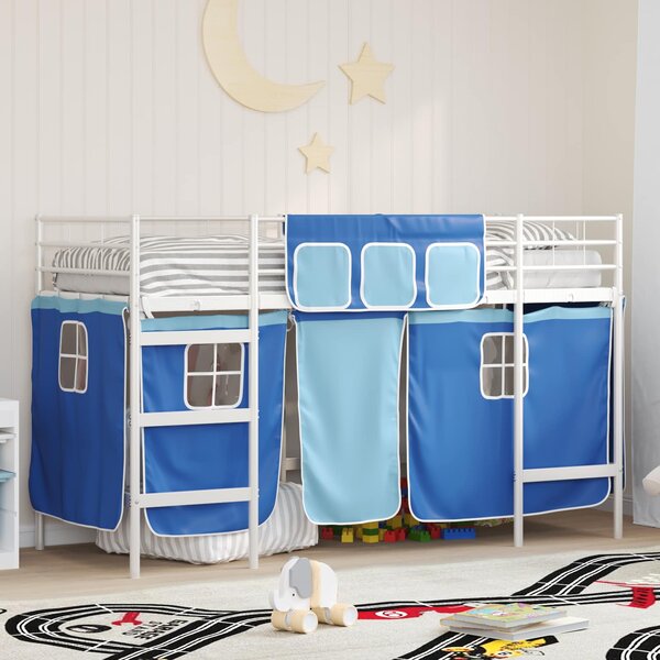 Krevet na kat za djecu s zavjesama Bijela i Plava 75 x 190 cm - Bijela / 75 x 190 cm