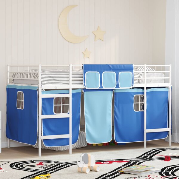 Krevet na kat za djecu s zavjesama Bijela i Plava 80 x 200 cm - Bijela / 80 x 200 cm