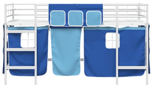 Krevet na kat za djecu s zavjesama Bijela i Plava 80 x 200 cm - Bijela / 80 x 200 cm
