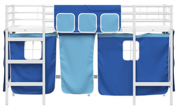 Krevet na kat za djecu s zavjesama Bijela i Plava 75 x 190 cm - Bijela / 75 x 190 cm