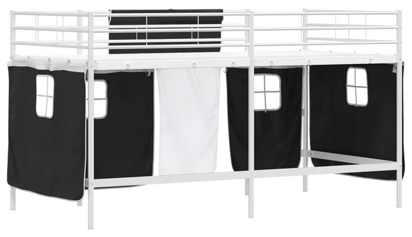 Krevet na kat za djecu s zavjesama Bijela i crna 80 x 200 cm - Bijela / 80 x 200 cm