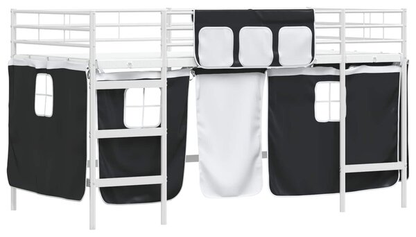Krevet na kat za djecu s zavjesama Bijela i crna 80 x 200 cm - Bijela / 80 x 200 cm