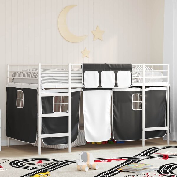 Krevet na kat za djecu s zavjesama Bijela i crna 80 x 200 cm - Bijela / 80 x 200 cm